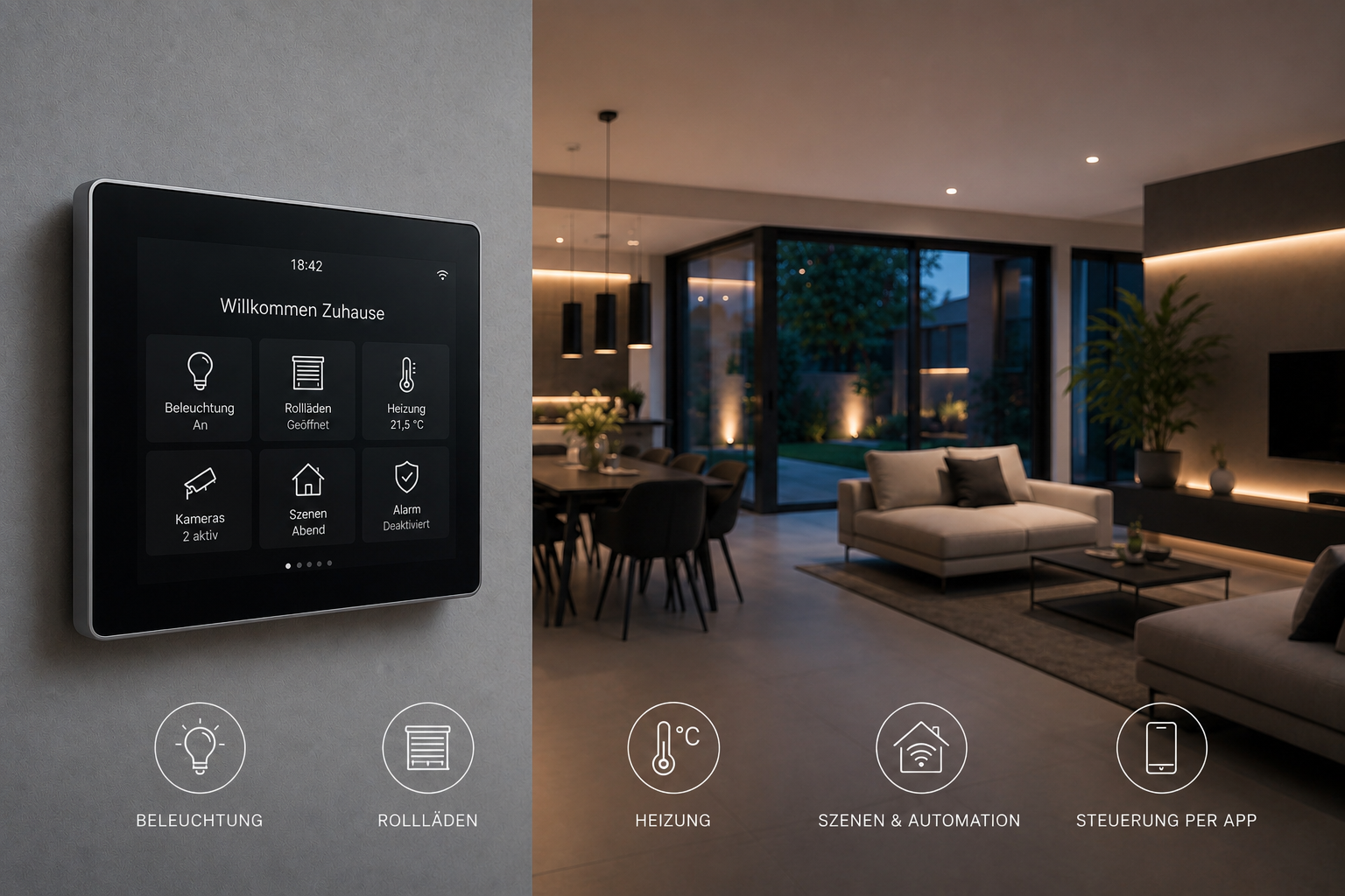 Smart-Home-Bedienpanel in einem modernen Wohnraum